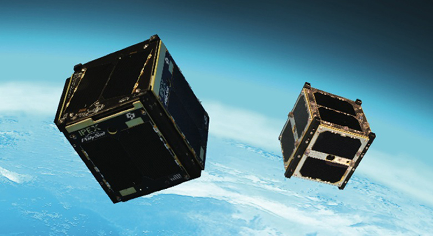 Artist's concept of the Intelligent Payload Experiment (IPEX) and M-Cubed/COVE-2, two NASA Earth-orbiting cube satellites ("CubeSats") (Credit: NASA/JPL-Caltech).